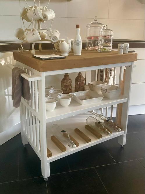 Keukentrolley Werkbank Wit & WagondelenWood & Flesen Trolley, Huis en Inrichting, Keuken | Keukenelementen, Zo goed als nieuw