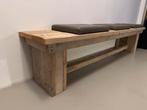 Bank met 3 kussens steigerhout, Ophalen, Minder dan 50 cm, 125 cm of meer, Zo goed als nieuw
