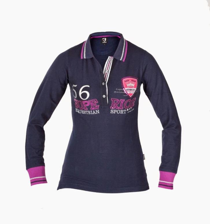 Cyclam Horka Sparkle blauw/roze polo lange mouwen maat S, Dieren en Toebehoren, Paardrijkleding, Nieuw, Dames, Bovenkleding, Dressuur