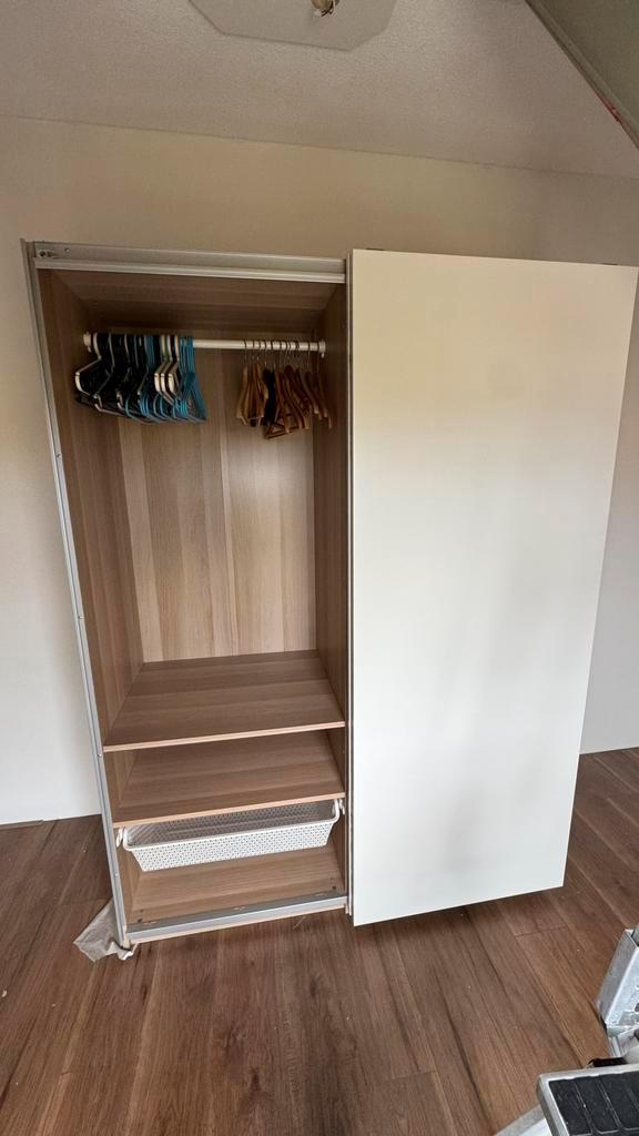 IKEA PAX kledingkast wit/hout – 150x58x202 cm, Huis en Inrichting, Kasten | Kledingkasten, Zo goed als nieuw, 200 cm of meer, 50 tot 75 cm