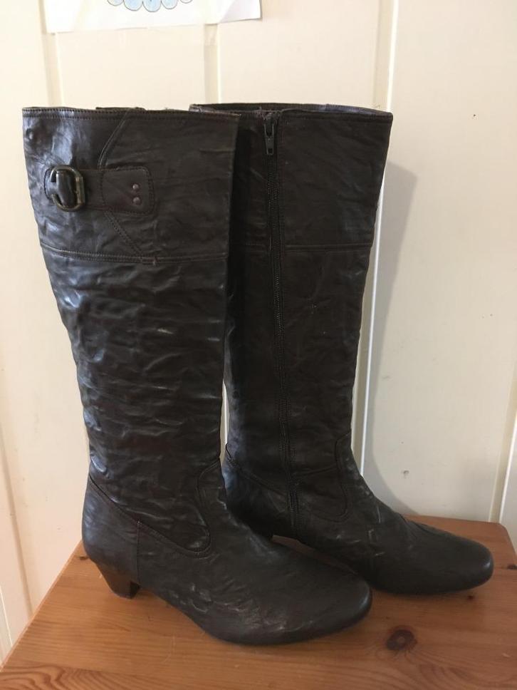 Donker bruine leren hoge laarzen van Verhulst, maat 40,5, Kleding | Dames, Schoenen, Zo goed als nieuw, Hoge laarzen, Bruin, Verzenden