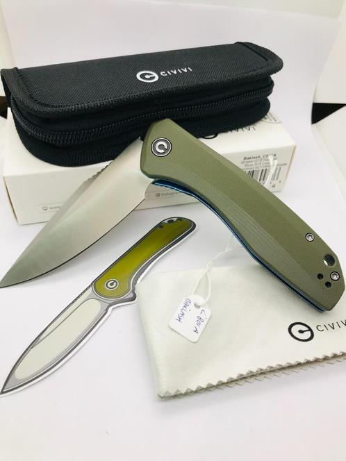 CIVIVI Baklash C801A - Satin Drop Point - Green G10 - Blue L, Caravans en Kamperen, Kampeergereedschap, Nieuw, Ophalen of Verzenden