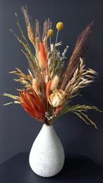 Droogbloemen gebonden boeket met crene beige vaas H45 cm, Huis en Inrichting, Woonaccessoires | Droogbloemen, Ophalen of Verzenden