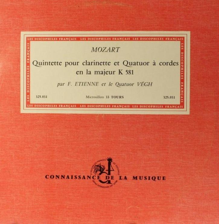 Mozart Etienne Et Le Quatuor Végh  Quintette Pour Clarinette, Cd's en Dvd's, Vinyl | Klassiek, Zo goed als nieuw, Classicisme