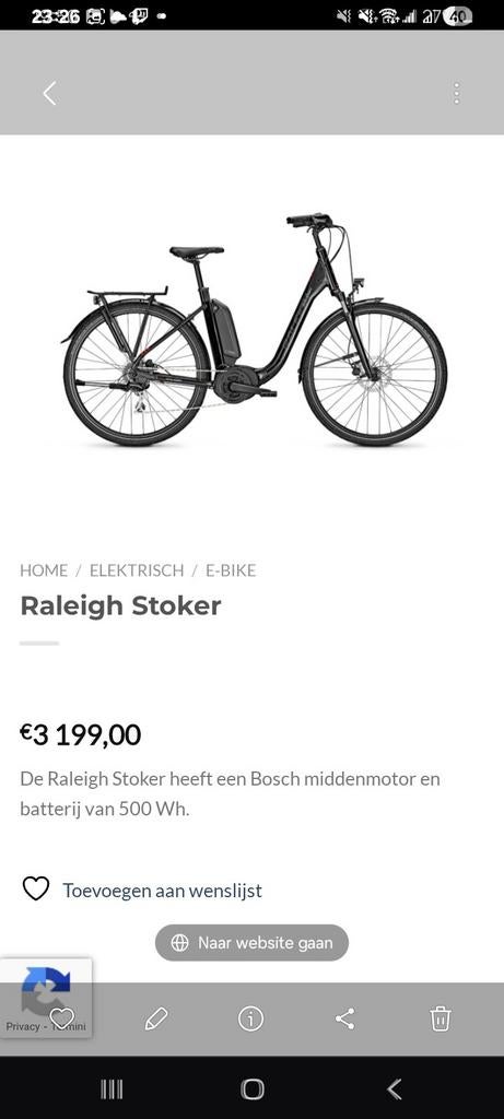 Raleigh Stoker LTD Bosch 500W E-bike, Overige merken, Gebruikt, Ophalen of Verzenden, 50 km per accu of meer