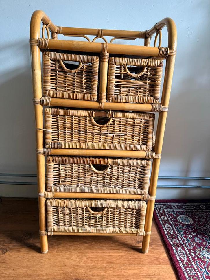 Rieten Ladekast - 46x36x94 cm, Huis en Inrichting, Kasten | Dressoirs, Gebruikt, Minder dan 50 cm, 25 tot 50 cm, Met lade(s), Overige materialen