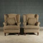 Set vintage oorfauteuils – grijze ribstof – jaren 70, Hout, Minder dan 75 cm, Vintage, Ophalen of Verzenden