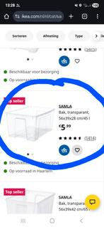 Ikea Samla 24 stuks opbergbak 45L vanaf 3,75 per stuk, Huis en Inrichting, Woonaccessoires | Kisten, Ophalen, Kunststof, Gebruikt