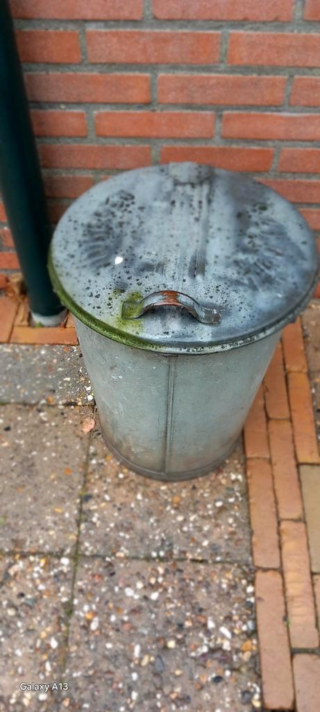 Oude Zinken Vuilnisbak - Nijmegen, Tuin en Terras, Bloempotten, Gebruikt, Metaal, Binnen, Balkon, Tuin, 40 tot 70 cm, 40 cm of meer