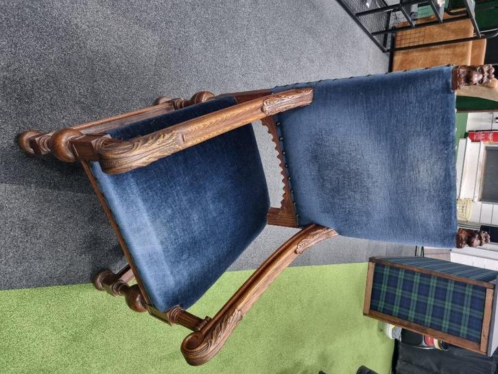 Eetkamerstoelen, Huis en Inrichting, Stoelen, Gebruikt, Vijf, Zes of meer stoelen, Hout, Stof, Blauw, Ophalen