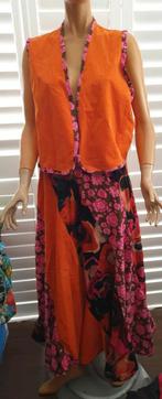 Vintage boho maxi rok met hesje oranje/roze ribcord mt M/L, Ophalen of Verzenden, Zo goed als nieuw