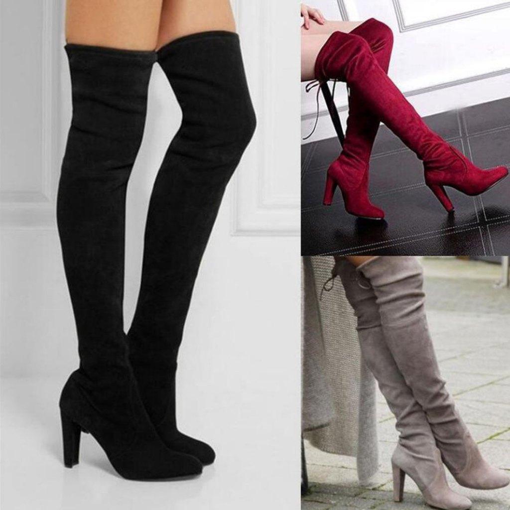 Overknee suede laarzen (dames knie hakken leren boots), Verzenden, Nieuw, Overige kleuren, Hoge laarzen