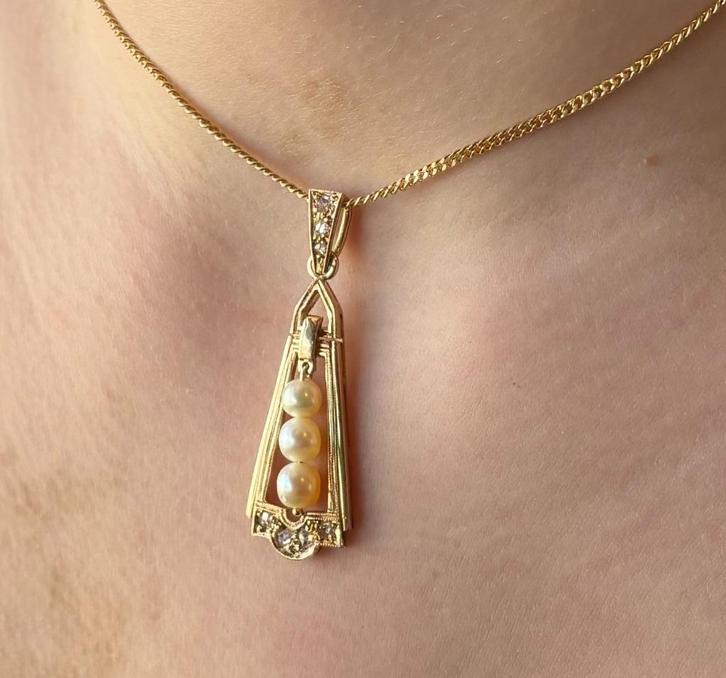 Diamanten fraaie 18k gouden parel design ketting hanger dame, Sieraden, Tassen en Uiterlijk, Kettinghangers, Zo goed als nieuw