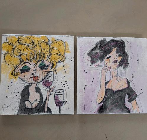 2 originele en gesigneerde schilderijen - 2 vrouwen, Antiek en Kunst, Kunst | Schilderijen | Modern, Ophalen of Verzenden