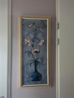 Vintage vaas met bloemen schilderij, Ophalen of Verzenden, Minder dan 50 cm, Schilderij, 75 cm of meer