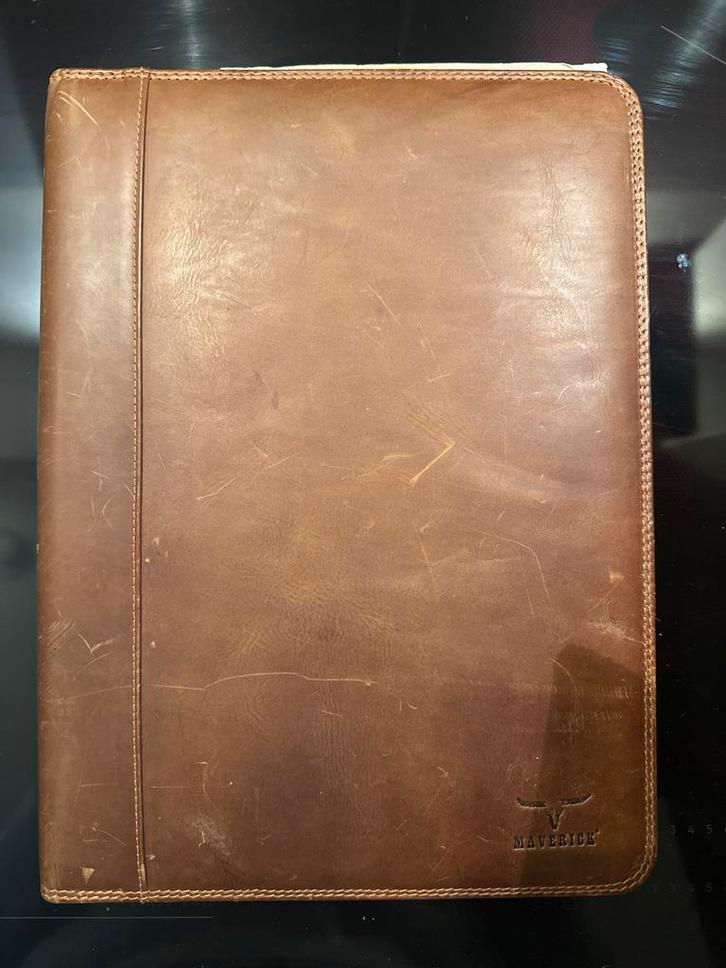 Maverick A5 Lederen Schrijfmap - Donkerbruin, Diversen, Schrijfwaren, Nieuw, Ophalen