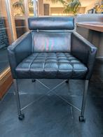 6 mooie zwart leren eetkamerstoelen op wieltjes, Huis en Inrichting, Stoelen, Ophalen, Gebruikt, Zwart, Leer