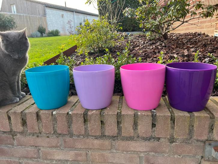 Kleurrijke Bloempotten Set, Tuin en Terras, Bloembakken en Plantenbakken, Zo goed als nieuw, Kunststof, Binnen, Minder dan 30 cm
