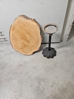 Bijzettafeltje boomstam schijf met zinken voet, Ophalen, Gebruikt, Rond, Hout