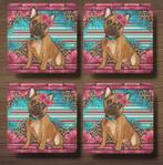 Franse Bulldog Western Style onderzetters incl houder, Huis en Inrichting, Ophalen of Verzenden, Nieuw, Glas of Kopje