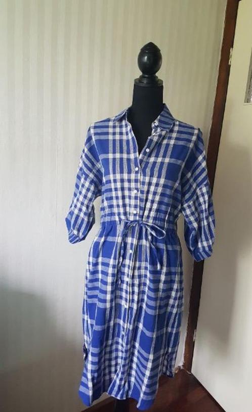 Nieuw! Blauw wit geblokte geruite Zara jurk 34/36, rekt mee., Kleding | Dames, Jurken, Nieuw, Maat 36 (S), Blauw, Verzenden