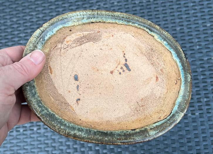 Bonsai onderzetter ovaal crème-groen-bruin 20,2x16,4x1,8, Tuin en Terras, Bloempotten, Zo goed als nieuw, Aardewerk, Minder dan 40 cm