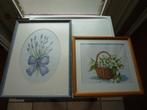 2 oude borduurwerkjes in lijst, Minder dan 50 cm, Overige typen, Ophalen of Verzenden, Zo goed als nieuw