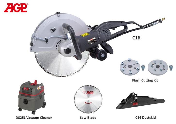 AGP C16 Beton cirkelzaag, als nieuw, Doe-het-zelf en Verbouw, Gereedschap | Zaagmachines, Zo goed als nieuw, Cirkelzaag, 1200 watt of meer