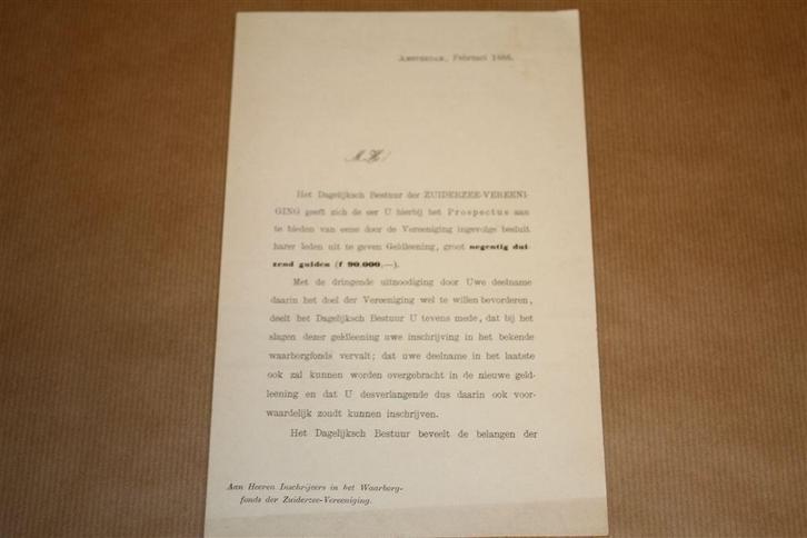 Zeldzame prospectus Zuiderzee-Vereeniging - 1888 !!, Antiek en Kunst, Antiek | Boeken en Bijbels, Ophalen of Verzenden