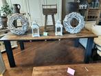 Industriële eettafel planken blad metalen poten 210 cm, Ophalen, Gebruikt, 100 tot 150 cm, Industrieel landelijk
