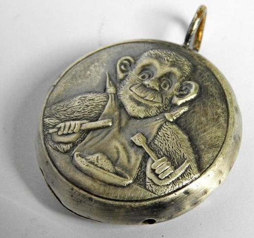 Zilveren ( 2e gehalte) Rammelaar - afbeelding Aap, Antiek en Kunst, Curiosa en Brocante, Ophalen of Verzenden