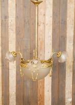 Antieke Franse hanglamp met geslepen coupe en drie kelken, Ophalen