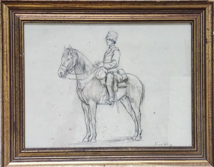 Nicolaas van der Waaij (1855-1936) - Huzaar te paard, Antiek en Kunst, Kunst | Tekeningen en Foto's, Ophalen of Verzenden