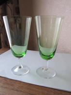 Zes mooie kristal champagne glazen - smaragdgroene kelk, Antiek en Kunst, Antiek | Glas en Kristal, Verzenden