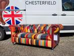 Chesterfield bank patchwork multicolor leer, Ophalen, Gebruikt, 75 tot 100 cm, Leer