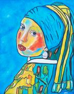 Schilderij meisje met de parel kleurrijk acryl op canvas, Ophalen of Verzenden
