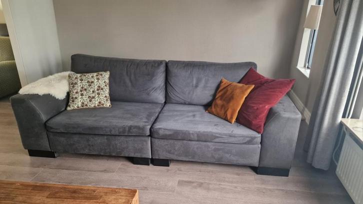 Antraciet lederen 3,5-zits bank, Huis en Inrichting, Banken | Complete zithoeken, Gebruikt, Ophalen