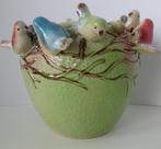 Vaas met Vogeltjes / Vogelvaas limegroen hoogte 13 cm, Huis en Inrichting, Woonaccessoires | Vazen, Overige kleuren, Aardewerk of Porselein