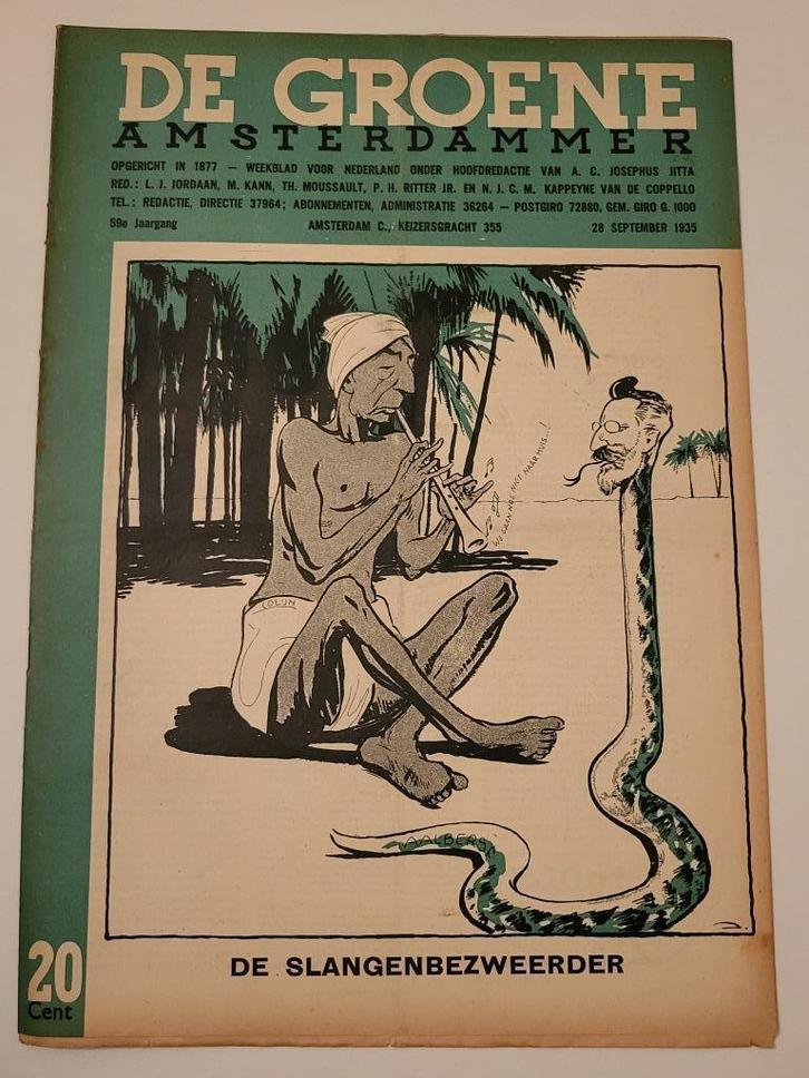 Spotprent Jordaan (3) op cover De Groene Amsterdammer, 1935, Boeken, Tijdschriften en Kranten, Gelezen, Overige typen, Ophalen of Verzenden