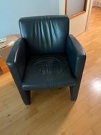 Donker blauwe lederen fauteuil, Ophalen, Gebruikt, Minder dan 75 cm, Leer