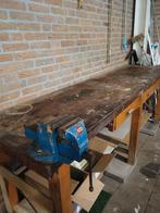 Grote vintage beuken werkbank met hardhouten werkblad, Doe-het-zelf en Verbouw, Ophalen, Gebruikt, Minder dan 70 cm, Bankschroef