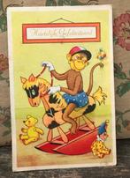 Hartelijk gefeliciteerd kaart - vintage - aap op hobbelpaard, Verzamelen, Ansichtkaarten | Themakaarten, Ophalen of Verzenden