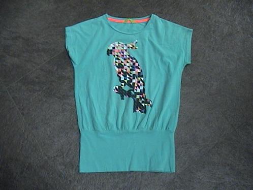 HEMA leuk groen t-shirt / tuniek + opdruk papegaai maat 134, Kinderen en Baby's, Kinderkleding | Maat 134, Gebruikt, Meisje, Shirt of Longsleeve