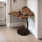 Moderne bijzettafel met walnoot blad & metalen onderstel, Huis en Inrichting, Tafels | Sidetables, 50 tot 100 cm, Verzenden, Rond