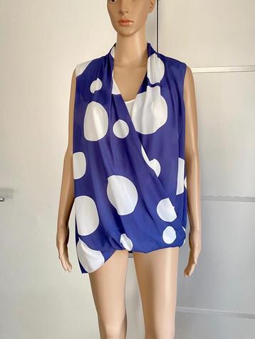 J394 Donna Dura maat 44=L lange blouse top blauw/wit beschikbaar voor biedingen