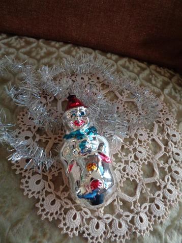 Oude Glazen Kerstbal / Ornament Sneeuwpop Germany **Mimosa** beschikbaar voor biedingen