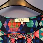 Jeff Gallano blouse mt 40 kleurrijke print & knoop art 48680, Maat 38/40 (M), Blauw, ., Jeff Gallano