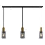 Hanglamp messing met rookglas, Ophalen, Zo goed als nieuw, Glas, 50 tot 75 cm