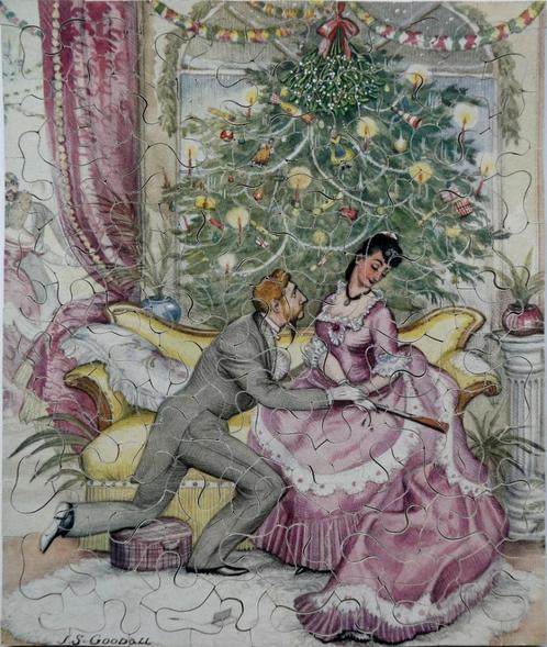houten puzzel The Christmas Proposal 1851, ca 1930-40, Antiek en Kunst, Antiek | Speelgoed, Ophalen of Verzenden
