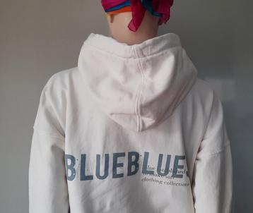Blue sportswear hoodie beige crème fleece gevoerd XS / S / M